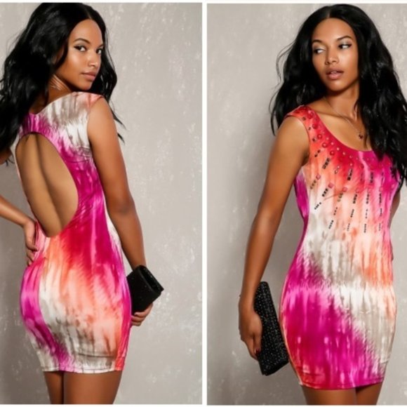 NWT Magenta Studded Cut Out Dress - Picture 1 of 3